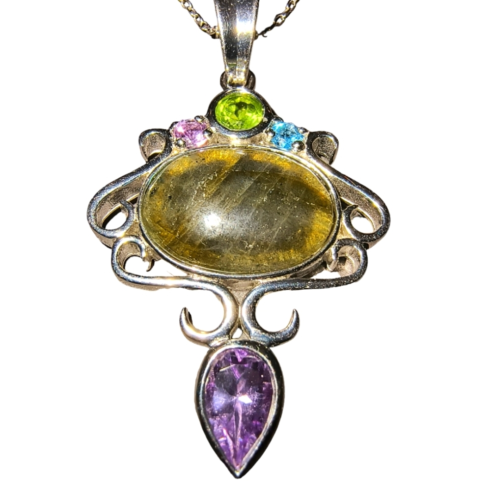 Labradorite, Amethyst & Sterling Silver Pendant